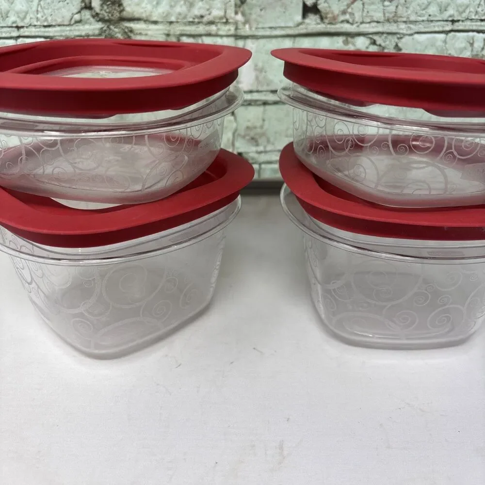 Rubbermaid Premier Storage Containers Red Lids W/ Swirls 2 C & 1.25 C 8 Pieces